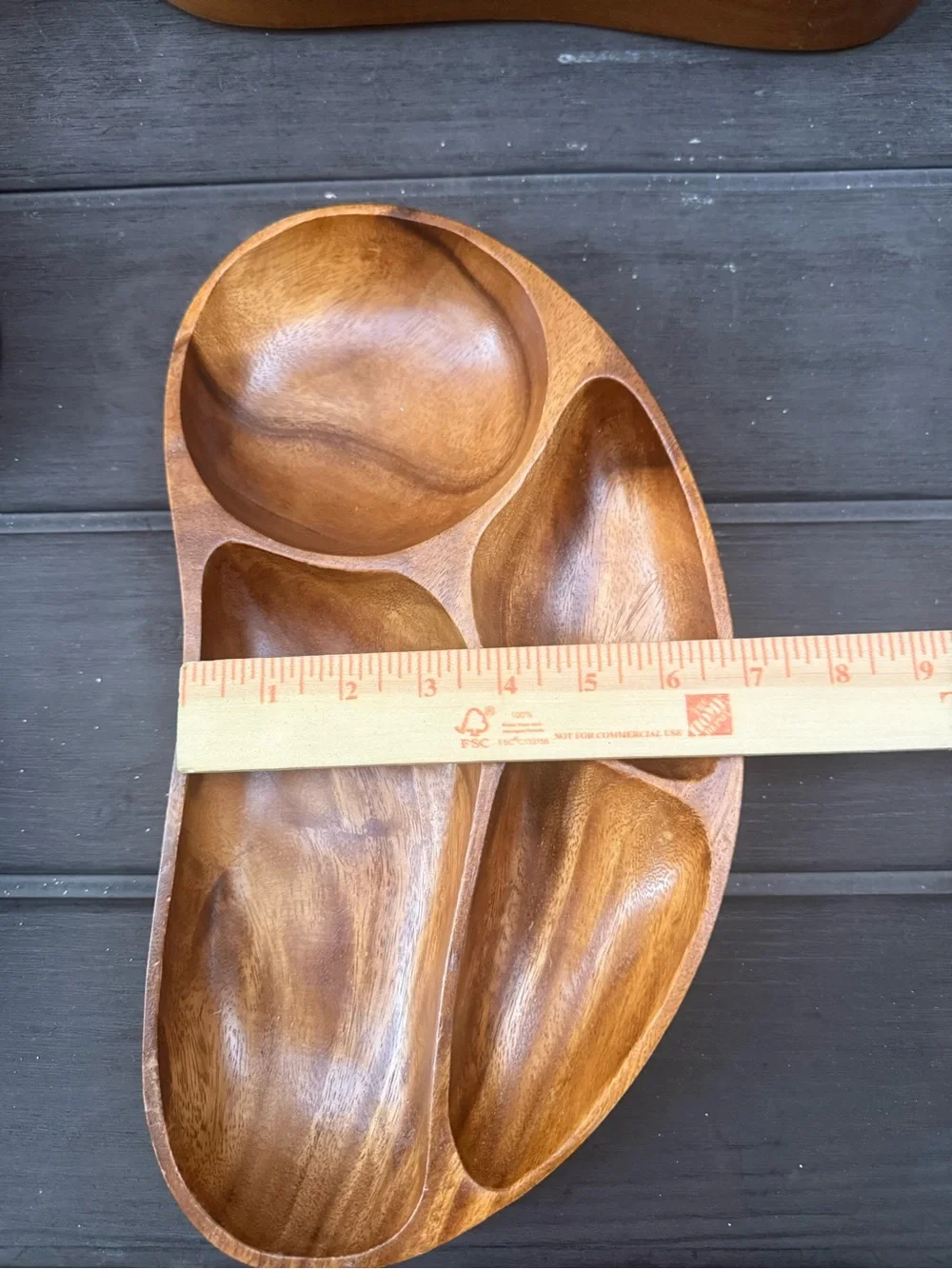 Lot of 10 Vintage Monkey Pod Wood Divided Serving Trays